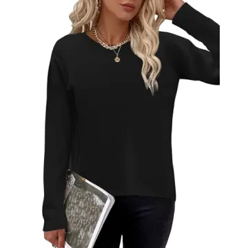 Zeagoo Womens Sweaters Crew Neck Long Sleeve Tops Casual Solid Color Knit Loose Pullover Fall Outfits Black L