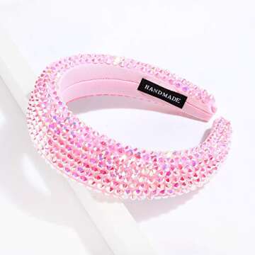 SP Sophia Collection Women's Sparkling Crystal Padded Rhinestone Wide Bejeweled Hair Headband Party Hairband Hair Accessories in Pink