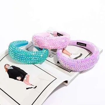 SP Sophia Collection Women's Sparkling Crystal Padded Rhinestone Wide Bejeweled Hair Headband Party Hairband Hair Accessories in Pink