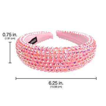 SP Sophia Collection Women's Sparkling Crystal Padded Rhinestone Wide Bejeweled Hair Headband Party Hairband Hair Accessories in Pink