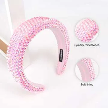 SP Sophia Collection Women's Sparkling Crystal Padded Rhinestone Wide Bejeweled Hair Headband Party Hairband Hair Accessories in Pink
