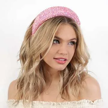 SP Sophia Collection Women's Sparkling Crystal Padded Rhinestone Wide Bejeweled Hair Headband Party Hairband Hair Accessories in Pink