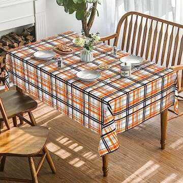 Horaldaily Halloween Tablecloth 60x84 Inch Rectangular, Fall Orange Buffalo Plaid Washable Table Cover for Party Picnic Dinner Decor