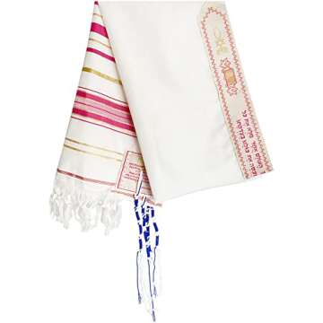 Holy Land Market Mens Messianic Shawl/Tallit - The Messiah Tallit (Pink)