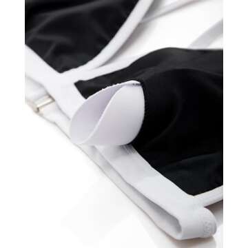 SUUKSESS Women Triangle High Cut Bikini Sets Sexy High Waisted Color Block Two Piece Swimsuits Push Up Bathing Suits(Black White,M)