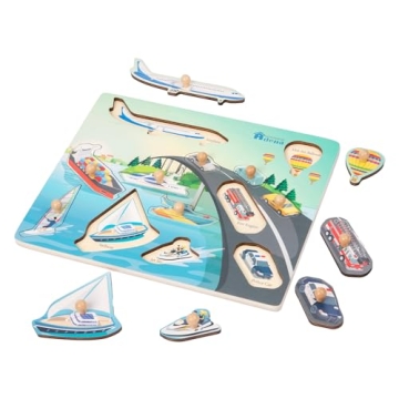 Adena Montessori Wooden Transport Puzzle Vehicles for Kids - Engaging Learning Fun!