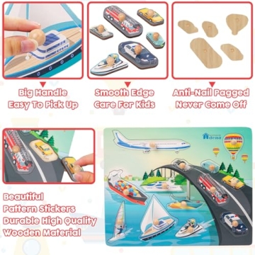 Adena Montessori Wooden Transport Puzzle for Kids 3-5