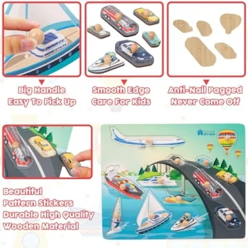 Adena Montessori Wooden Transport Puzzle for Kids 3-5