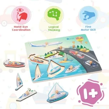 Adena Montessori Wooden Transport Puzzle for Kids 3-5