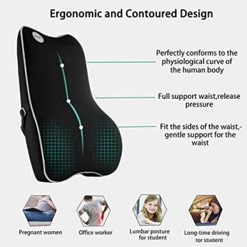 Newgam Lumbar Support Pillow,Pure Memory Foam Back Cushion Orthopedic Backrest with Breathable 3D Mesh for Car Seat,Office Chair,Computer Chair,Wheelchair and Recliner.Ergonomic Design (Grey Edge)