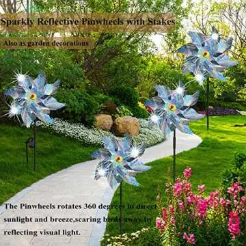 Bird Devices Outdoor Set, Bird Reflective Rods and Tape, Double-Sided Bird Reflector, Reflective Pinwheels with Stakes