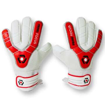 Prime Focus RED Goalie Gloves - Durable Youth Sports Gear