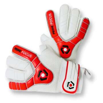 Prime Focus RED Goalie Gloves - Durable Youth Sports Gear