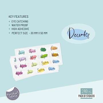 easykart labels 240 Labels Month Stickers 12 Months of The Year Color Coding Clear Label Oval Sticke...