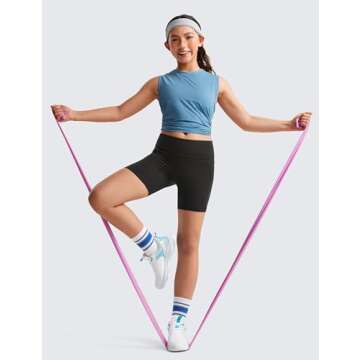 CRZ YOGA Girls Butterluxe Athletic High Waist Biker Shorts with Pockets - Lounge Active Dance Yoga R...