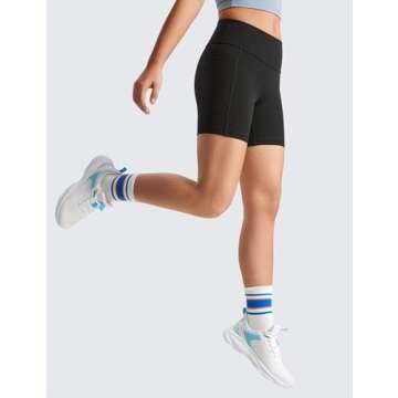 CRZ YOGA Girls Butterluxe Athletic High Waist Biker Shorts with Pockets - Lounge Active Dance Yoga Running Kids Teen Black Large