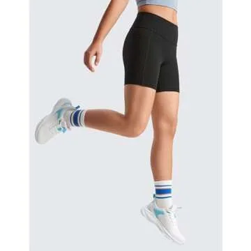 CRZ YOGA Girls Butterluxe Athletic High Waist Biker Shorts with Pockets - Lounge Active Dance Yoga Running Kids Teen Black Large