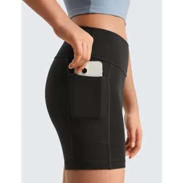 CRZ YOGA Girls Butterluxe Athletic High Waist Biker Shorts with Pockets - Lounge Active Dance Yoga Running Kids Teen Black Large