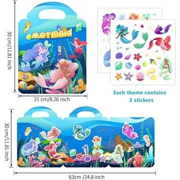 2 Pack Reusable Sticker Book for Kids 3+ Princess and Mermaid Stickers for Kids Activity Travel Sticker Books for Girls Boys Educational Learning Toys Birthday Holiday Gifts