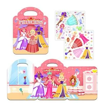 2 Pack Reusable Sticker Book for Kids 3+ Princess and Mermaid Stickers for Kids Activity Travel Sticker Books for Girls Boys Educational Learning Toys Birthday Holiday Gifts