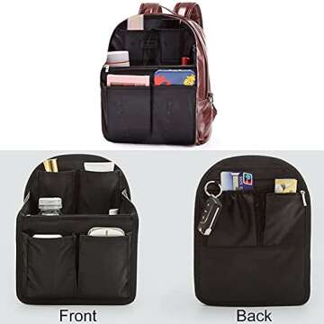 HOYOFO Mini Backpack Organizer Insert, Black, 7.7"L x 4.3"W x 10.6"H, Waterproof Nylon, Fits Small B...