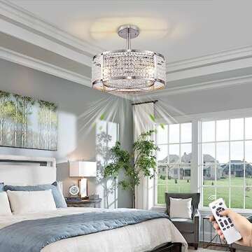 Doltoro Brushed Nickel Ceiling Fans with Lights Remote Control, Flush Mount Ceiling Fan Adjustable Height, Small Crystal Ceiling Fan Light Fixture for Bedroom, Dining Room