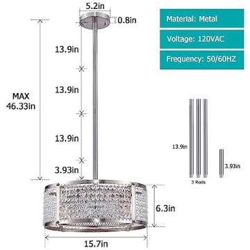 Doltoro Brushed Nickel Ceiling Fans with Lights Remote Control, Flush Mount Ceiling Fan Adjustable Height, Small Crystal Ceiling Fan Light Fixture for Bedroom, Dining Room
