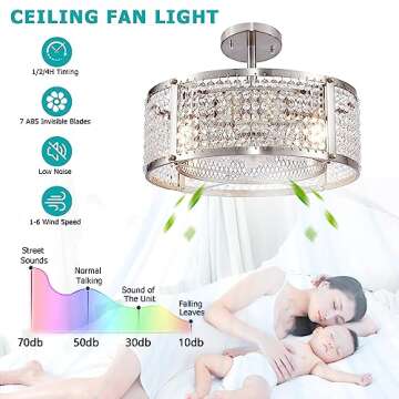 Doltoro Brushed Nickel Ceiling Fans with Lights Remote Control, Flush Mount Ceiling Fan Adjustable Height, Small Crystal Ceiling Fan Light Fixture for Bedroom, Dining Room