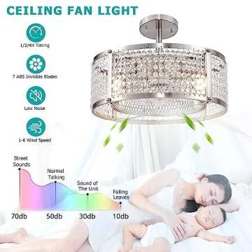 Doltoro Brushed Nickel Ceiling Fans with Lights Remote Control, Flush Mount Ceiling Fan Adjustable Height, Small Crystal Ceiling Fan Light Fixture for Bedroom, Dining Room