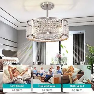 Doltoro Brushed Nickel Ceiling Fans with Lights Remote Control, Flush Mount Ceiling Fan Adjustable Height, Small Crystal Ceiling Fan Light Fixture for Bedroom, Dining Room