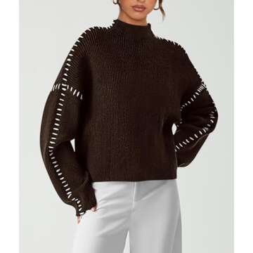 PRETTYGARDEN Women's Chunky Knit Winter Sweaters Casual Long Sleeve Mock Neck Oversized Loose Pullover Sweater Tops (Coffee,Medium)
