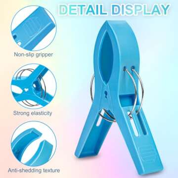 Semjikoy 8 Pack Beach Towel Clips, Plastic Chair Clips Towel Holder Clothes Pins Clothes Pegs Hangin...