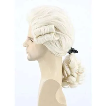 Topcosplay Mens Funny Wigs Colonial Historical Judge Costume Wig Beige Halloween Cosplay Party Wigs