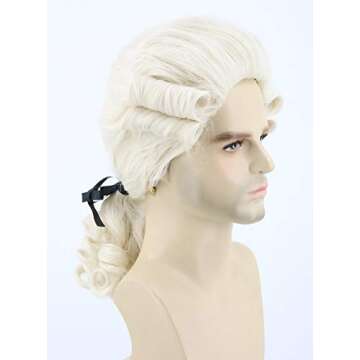 Topcosplay Mens Funny Wigs Colonial Historical Judge Costume Wig Beige Halloween Cosplay Party Wigs