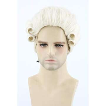 Topcosplay Mens Funny Wigs Colonial Historical Judge Costume Wig Beige Halloween Cosplay Party Wigs