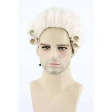Topcosplay Mens Funny Wigs Colonial Historical Judge Costume Wig Beige Halloween Cosplay Party Wigs
