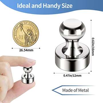 12Pack Fridge Magnets for Whiteboard Strong Refrigerator Magnets for Adult Small Push Pin Magnets for White Board Refrigerator Map Classroom Office Teacher Silver