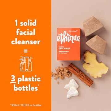 Ethique Gingersnap - Gentle Natural Solid Face Scrub - Exfoliating Face Cleanser for All Skin Types -Vegan, Eco-Friendly- Zero-Waste, Plastic-Free, Cruelty-Free, 3.53 oz (Pack of 1: 4 bars)
