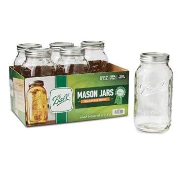 Ball Wide Mouth Glass Mason Jars with Lids and Bands, Used for Canning, Pickling, Juice, Jam, Jelly, Half Gallon Size 64 Ounce (Pack of 4)