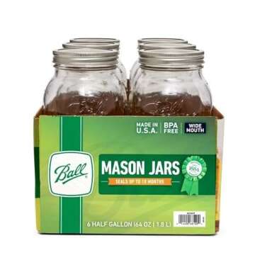 Ball Wide Mouth Glass Mason Jars with Lids and Bands, Used for Canning, Pickling, Juice, Jam, Jelly, Half Gallon Size 64 Ounce (Pack of 4)