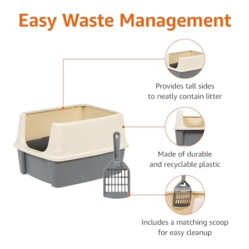Amazon Basics Large Cat Litter Box with Scoop and High Sides