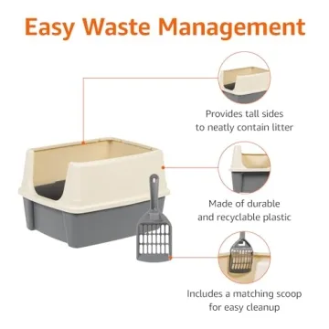 Amazon Basics Large Cat Litter Box with Scoop and High Sides