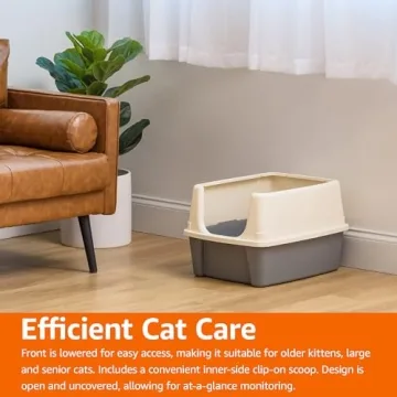 Amazon Basics Large Cat Litter Box with Scoop and High Sides