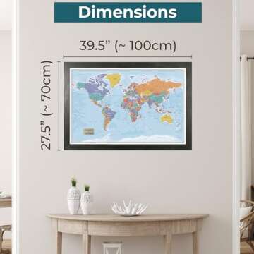 Push Pin Travel Maps - Customizable Blue Oceans World with Rustic Black Frame- 27.5" x 39.5" - 8 Han...