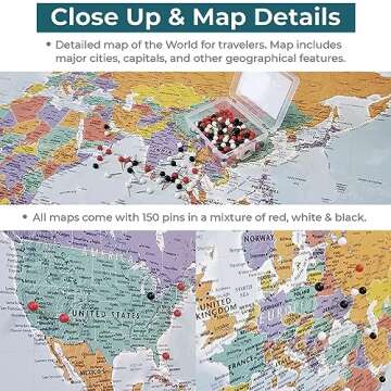 Push Pin Travel Maps - Customizable Blue Oceans World with Rustic Black Frame- 27.5" x 39.5" - 8 Handcrafted Frame Options - Made in USA - Ideal for Adventurous Travelers