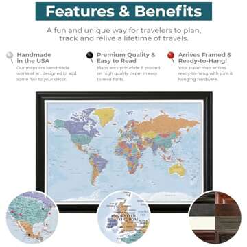 Push Pin Travel Maps - Customizable Blue Oceans World with Rustic Black Frame- 27.5" x 39.5" - 8 Handcrafted Frame Options - Made in USA - Ideal for Adventurous Travelers