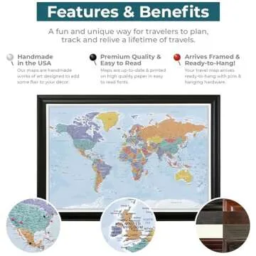 Push Pin Travel Maps - Customizable Blue Oceans World with Rustic Black Frame- 27.5" x 39.5" - 8 Handcrafted Frame Options - Made in USA - Ideal for Adventurous Travelers