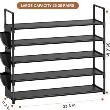 OYREL Shoe Rack 5 Tier Shoe Organizer Shoe Storage 20-25 Pairs Shoe Rack for Closet Shoe Rack Organizer Entryway Shoe Holder Space Saving Shoe Shelf Shoe Stand Large Tall Shoe Tower Garage Door