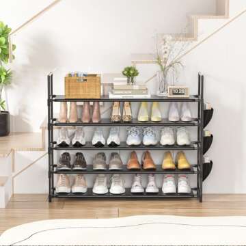 OYREL Shoe Rack 5 Tier Shoe Organizer Shoe Storage 20-25 Pairs Shoe Rack for Closet Shoe Rack Organizer Entryway Shoe Holder Space Saving Shoe Shelf Shoe Stand Large Tall Shoe Tower Garage Door