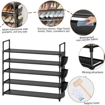 OYREL Shoe Rack 5 Tier Shoe Organizer Shoe Storage 20-25 Pairs Shoe Rack for Closet Shoe Rack Organizer Entryway Shoe Holder Space Saving Shoe Shelf Shoe Stand Large Tall Shoe Tower Garage Door